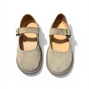 Women’s Beige Suede Mary Jane Dress Shoes with Buckle Strap